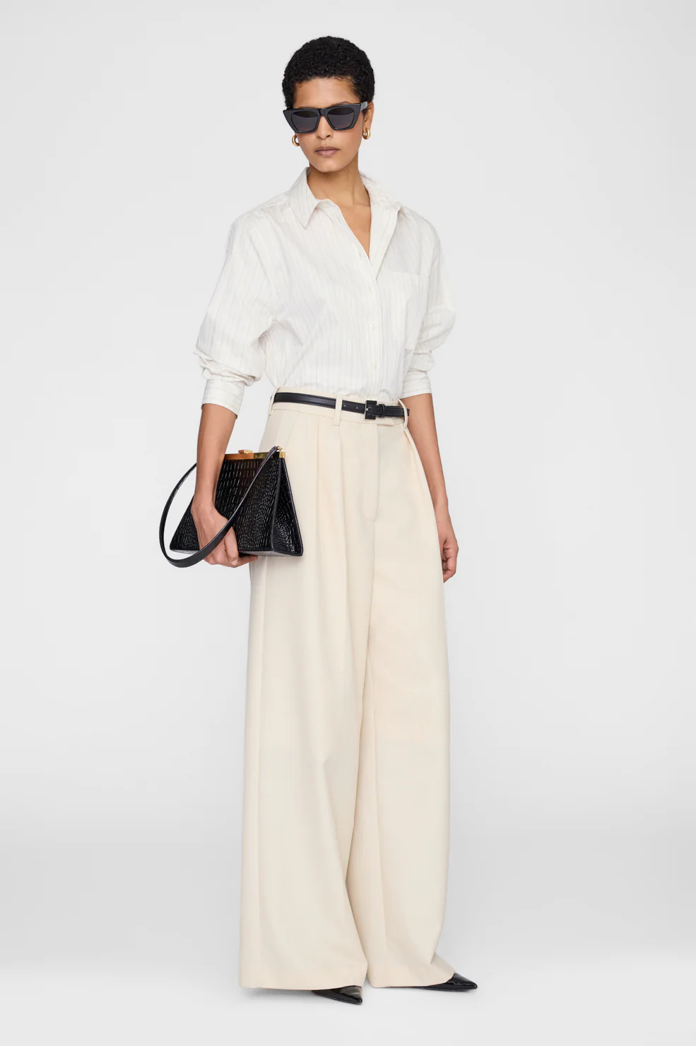 Essie Cropped Shirt - Cream Pinstripe