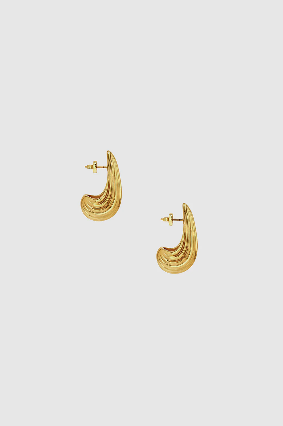 Ribbed Drop Earrings - Gold - Image 3