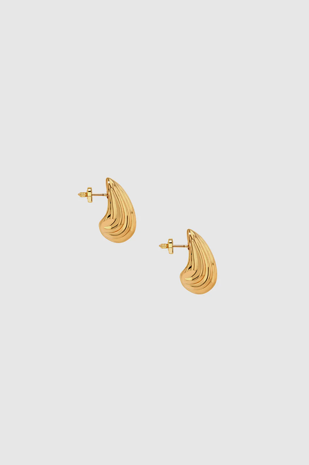 Small Ribbed Drop Earrings - Gold - Image 3